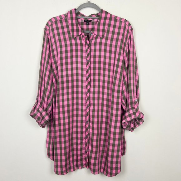 Talbots Tops - Talbots Pink and Brown Plaid Button Down Shirt